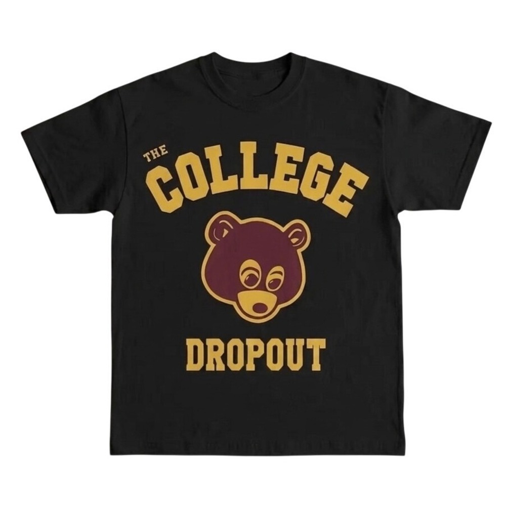 The College Dropout Bear Graphic T-Shirt Black Print Unisex Cotton Tee